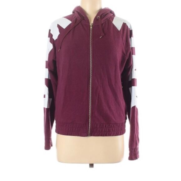 VS PINK Victoria’s Secret Big Logo MAROON Zip Up Hood Hoodie Jacket - Picture 1 of 12